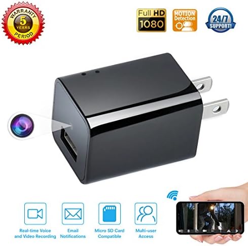 Spy camera USB Phone charger by WEMLB - 1080p HD hidden camera, WIFI Wireless wall plug USB Charger [Motion Detection, AC Adapter, Remote App Control] Nanny cam |Home, Kids, Baby, Pet monitoring cam
