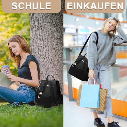 Eshow Women's Small Anti-Theft Small City Backpack Daypack Elegant 3-in-1 Backpack Bag Modern for Commuting School Work Travel Black