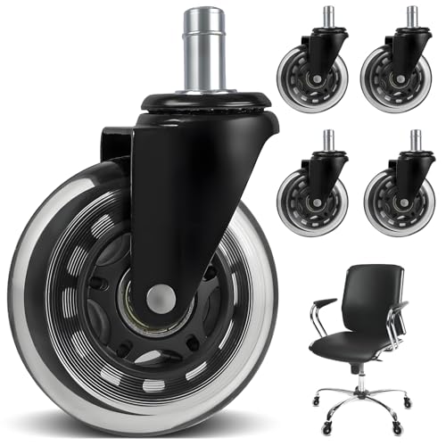 75 mm Rodas para Cadeira de Escritório, Kit 5 Rodas para Cadeira de Escritório Duráveis Haste Universal 11 mm, Rodas de Cadeira de Escritório de Substituição, Rodízios Resistentes para Cadeiras