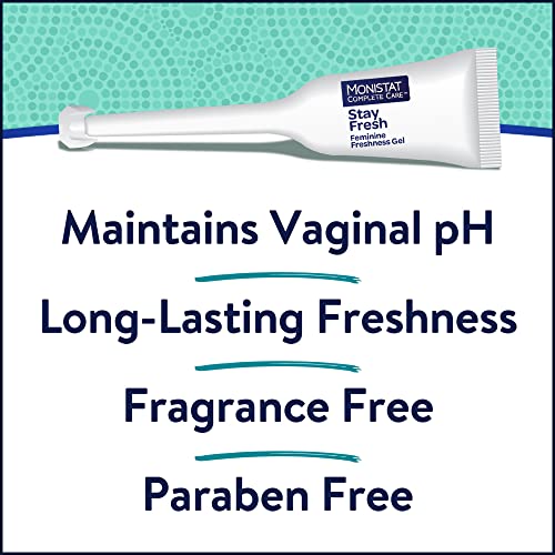 Monistat Stay Fresh Gel, Odor Eliminating Gel for Feminine Care, Fragrance Free Vaginal Gel, Prefilled Applicators, 4 Count