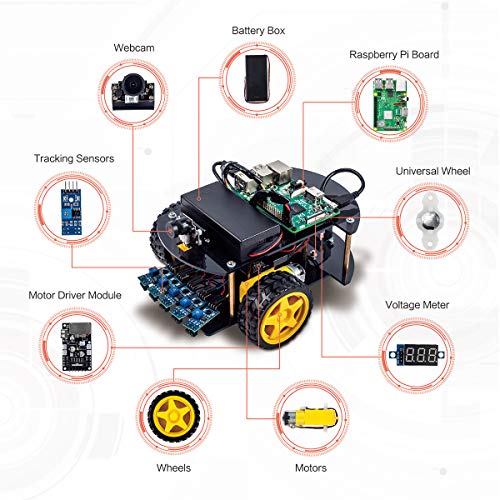 OSOYOO Robot Car Kit Starter Learning Kit for Raspberry Pi 3B B+ Zero Android/iOS APP WiFi Wireless Webcam 1280x720 Megapiexl (with Raspberry Pi 3B+ Board)