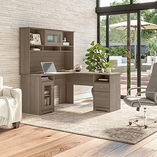 Bush Furniture Cabot L Shaped Computer Desk with Hutch, 60W, Ash Gray