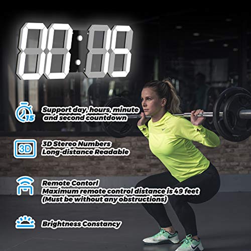 CHKOSDA-3D-Digital-Wall-Clock-6-LED-Numbers-Countdown-Clock-Remote-Control-Ultra-Thin-Design-Large-Calendar-Auto-Dimmer-8-Level-Adjustable-Brightness-Office-ClockBlack-Shell-White