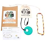 Baltic Amber Teething Necklace Gift Set + FREE Silicone Teething Pendant ($15 Value) Handcrafted, 100% USA Lab-Tested Authentic Amber - Teething Pain Relief (Raw Unpolished Multicolor - 12.5 Inches)