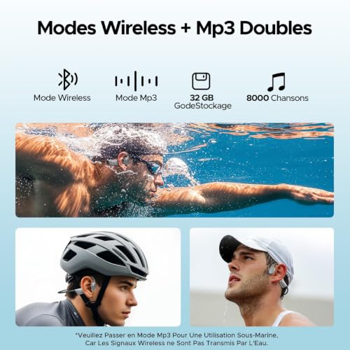 DOOGEEEco Bone Conduction Headphones, IP68 Waterproof for Swimming 10H Battery, Bluetooth 5.4, 32GB Storage, Ideal for Cycling (Gray)