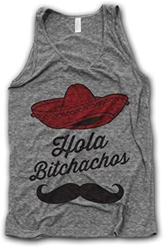 Kokkn Hola Bitchachos Tank Tops Women's Printed Round Neck Sleeveless Vest (L, Gray)