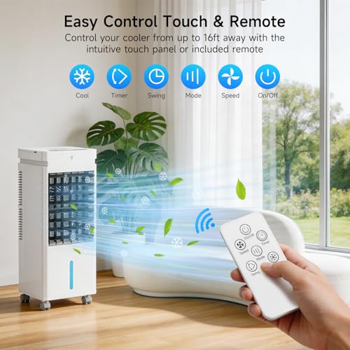Portable Air Conditioners,Windowless Swamp Cooler Portable AC Unit, Cooling Fan That Blow Cold Air w/Remote 5L Tank 12 Speeds 9H Timer, Evaporative Air Cooler for Bedroom Indoor Room (white)