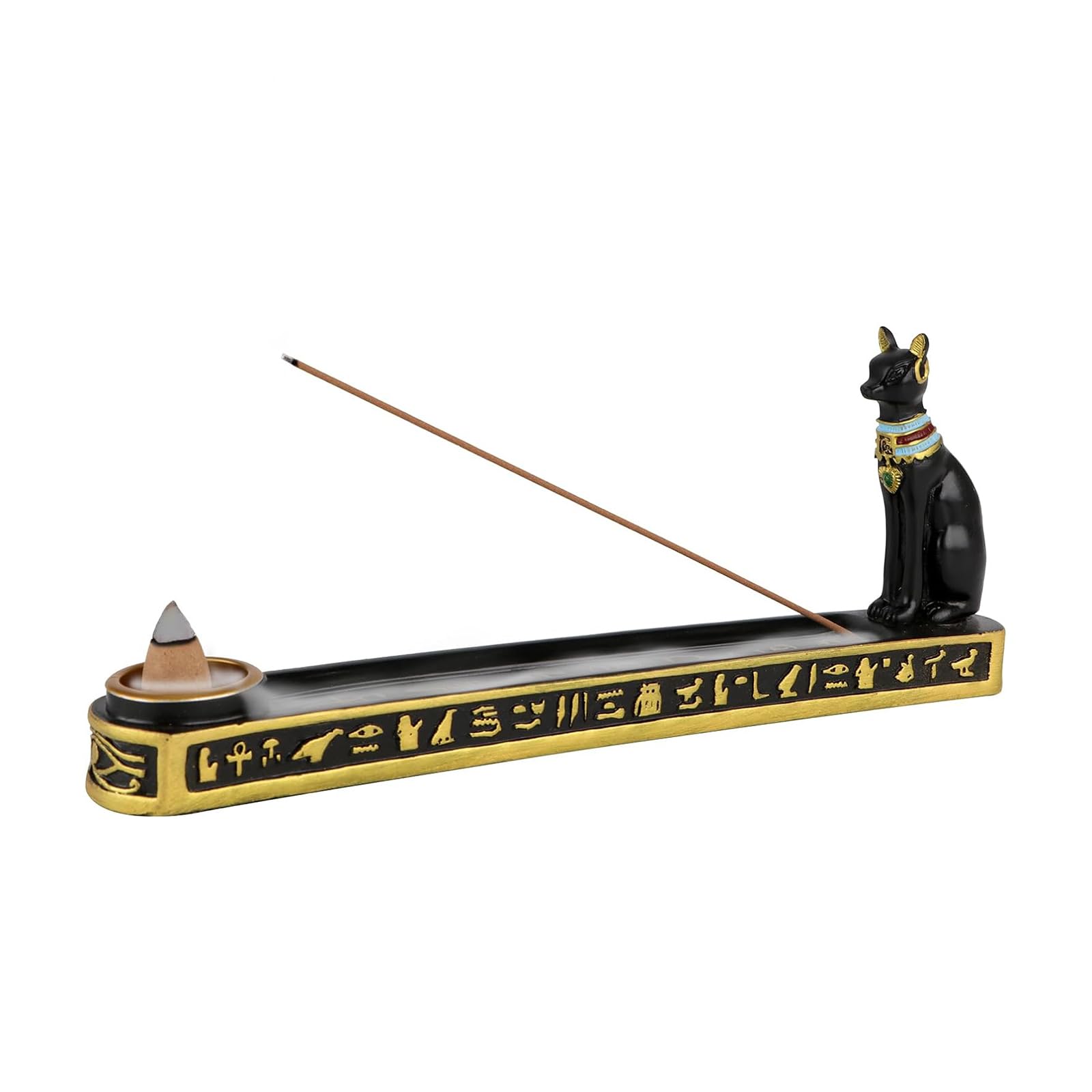 Ancient Egyptian Resin Incense Burner Ornament Tea House Home Decoration Egyptian Cat God Statue Incense Burner Holder Plate Base