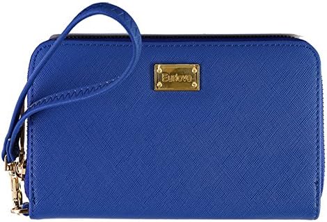 Eurlove Women Leather Credit Card Wallets to Organize Your Cash,Passport,Card,and Phone with Removable Wristlet Strap,Zipper Clutch Purse (Blue)