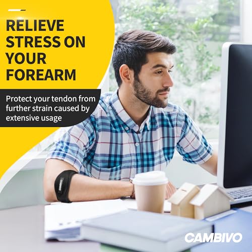 CAMBIVO 2 Pieces Adjustable Epicondylitis Elbow Brace Epicondylitis Elbow Brace Epicondylitis Band with EVA Pad for Tennis Elbow, Relieve Tendonitis and Arthritis, Fitness