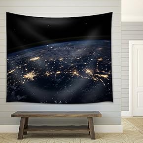 Planet Earth from The Space at Night - Fabric Wall Tapestry Home Decor - 51x60 inches