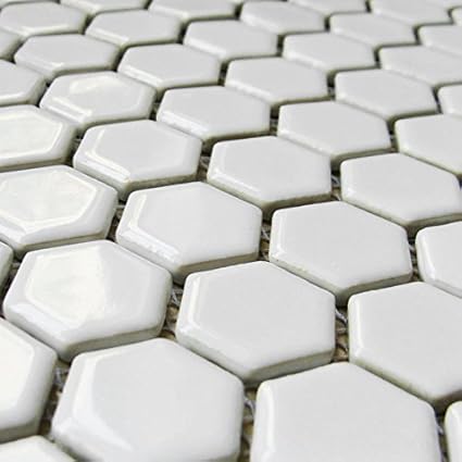 White Ceramic Tile Diameter 1 In Hexagon Mosaic Floor Tiles Wall