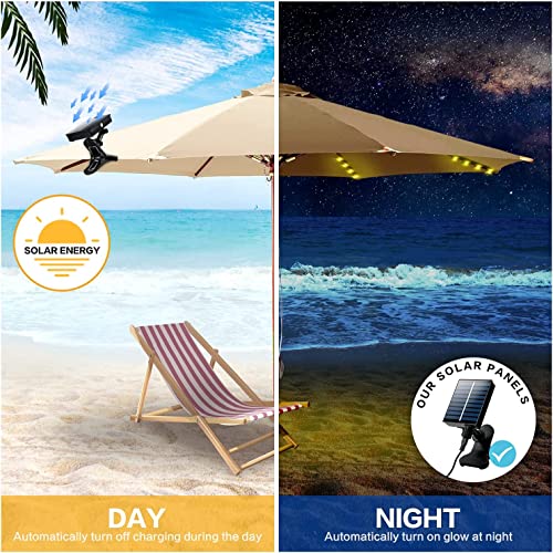 Solar Patio Umbrella Lights Parasol String Light with Clip Clamp Remote Control Solar Powered Waterproof for 7-10foot Umbrella Outdoor Lighting Beach Deck Garden Party Decoration (2 Pack)