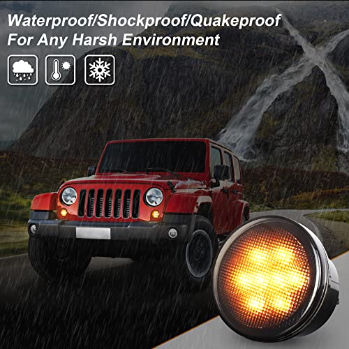 PXPART JK Turn Signal Lights Smoke Lens Amber LED Front Grill Indicator