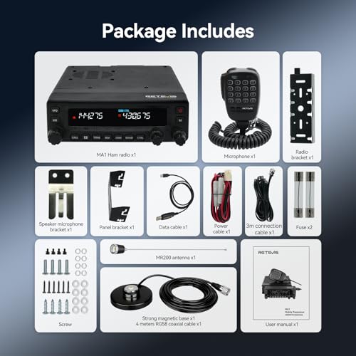 Retevis MA1 Amateur Radio with Antenna, Mobile Transmitter Receiver with Removable Control Panel, Multiband Repeater, Long Range, 2m/70cm/FM/AM, Ham Radio for Emergency Interventions (1 Piece)