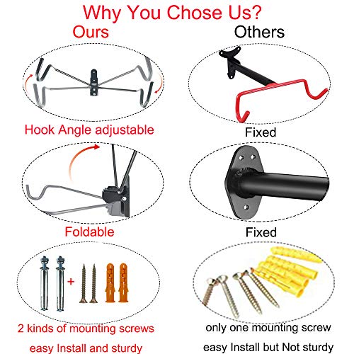 Saurka Foldable Bike Wall Mount, Bike Rack Wall, Bicycle Horizontal Mounting Hanger for Indoor Storage - Hook Angle Adjustable