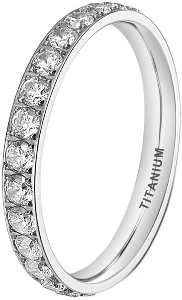 Amazon Com Itungsten 3mm Silver Black 18k Gold Rose Gold Stackable Titanium Rings For Women Eternity Wedding Engagement Band White Blue Pink Cubic Zirconia Inlay Comfort Fit Jewelry