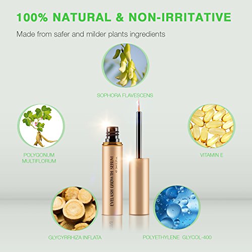 Eyelash Growth Serum - 100% Natural Eyelash Eyebrow Enhancer Lash Growth Serum give you Longer and Thicker Eyelash, Fuller and Healthier Eyebrow - 3ml - No more False Eyelashes & Eyebrow Tattooing