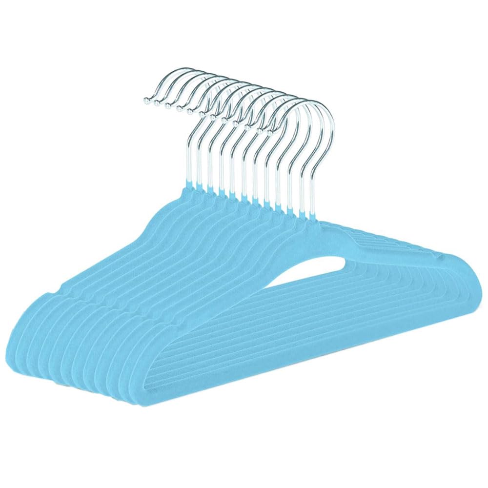 cozydiscount Pack of 15 Velour Baby Clothes Hangers Non-Slip 360° Hook Blue