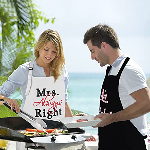 Mr & Mrs kitchen Apron set, Couple Cooking Aprons with Pockets, Engagement Gift, Wedding Anniversary, Bridal Shower Gift with a 12-Inch Grill Clip and Can Opener, Black & White Aprons 4 Piece