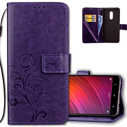 Redmi Note 4 Wallet Case Leather COTDINFORCA Premium PU Embossed Design Magnetic Closure Protective Cover with Card Slots for Xiaomi Redmi Note 4 (5.5 inch). Luck Clover Purple
