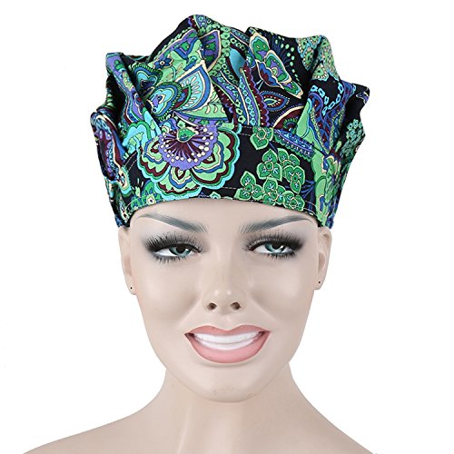 JoyRing 4 Pack Adjustable Surgical Scrub Cap Medical Doctor Bouffant Hats with Sweatband and Free Cotton Mask