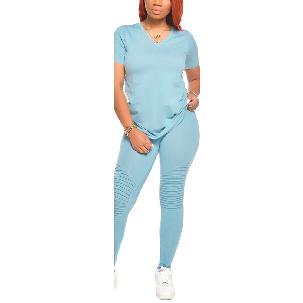 JUNBOON Women's 2 Pieces Jumpsuits Short Sleeve Crop Top Long Pant Outfit Tracksuits