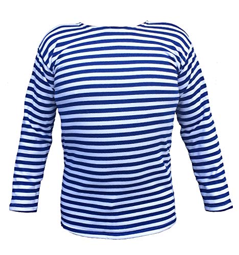 Striped Flannel Sweatshirt Sweater T-Shirt Winter Uniform Russian USSR Soviet Military Army Marines Navy Airborne (Blue, Medium)