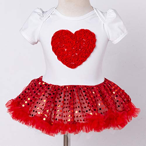 Jshuang 3 Pcs Valentine's Day Dress Girls Short Sleeve Heart Sequins Love Paillette Dresses Shoes Outfits Set