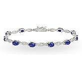 Bracelet for Women, Birthstone Bracelet, Oval Cut Swirl Design, Genuine or Synthetic Gemstone Bracelet, Tennis Bracelet, Sterling Silver Bracelets or Gold Flash Silver Bracelet with Gift Box