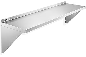 KUTLER Stainless Steel Shelf - 14" x 48", NSF Commercial Wall Mount Shelves with Backsplash, Floating Metal Shelving for Restaurant, Kitchen, Home