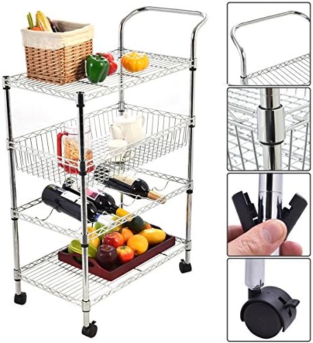 4-Tier Steel Rolling Kitchen Trolley Cart
