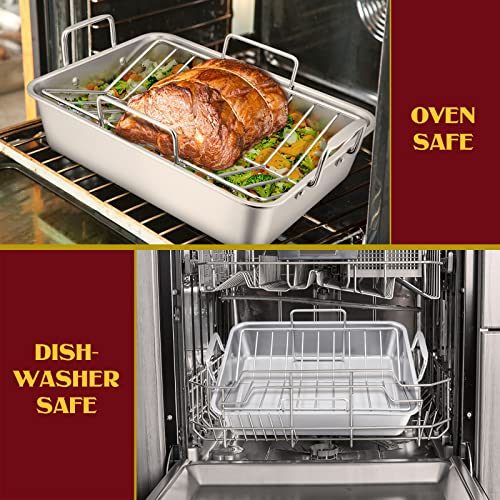 Roasting Pan with Rack Set, Efar 14 Inch Stainless Steel Turkey