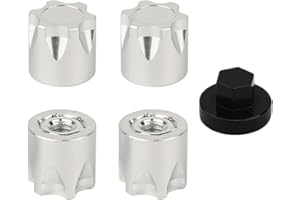 Pothyes 4PCS Aluminium Wheel Rim Center Cap M4 Nuts with Tool for 1/10 RC Crawler Axial SCX10 90046 TRX4 TRX6 Tamiya Recat RC Crawler Upgrades，Star Shape (Silver)