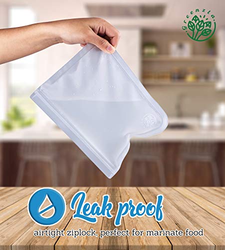 Greenzla Reusable Storage Bags (12-Pack) -FDA Grade PEVA Reusable Ziplock Lunch Bags -EXTRA THICK Freezer Safe Sandwich Bags For Food and Kitchen Organization - BPA FREE Snack Bags - 9 Large & 3 Small
