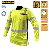 KwikSafety High Vis Long Sleeve Safety Shirt | ANSI Class 3 Hi Visibility Moisture Wicking Workwear | Silver Fishbone Reflective Trim| Security, Construction, Hunting, Shooting |Men & Women Yellow L