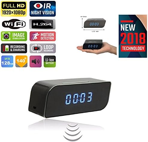 Hidden Spy WiFi Camera Alarm Clock Mini Night Vision IR Secret Home Security Nanny Cam IP Wireless cam HD 1080P Baby Monitor Audio Video Recorder IP 128GB Motion Detection 140°Wide Angle Lens TMCUS