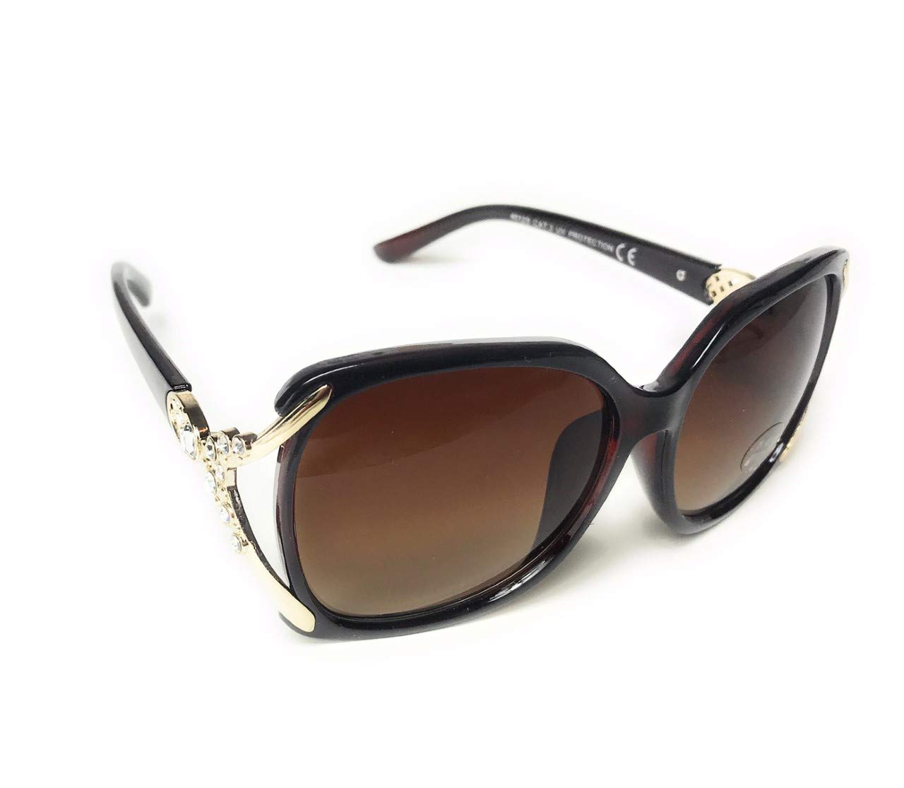 Diamante Rhinestone Frame Designer Sunglasses - Women ladies celebrity style (Brown)