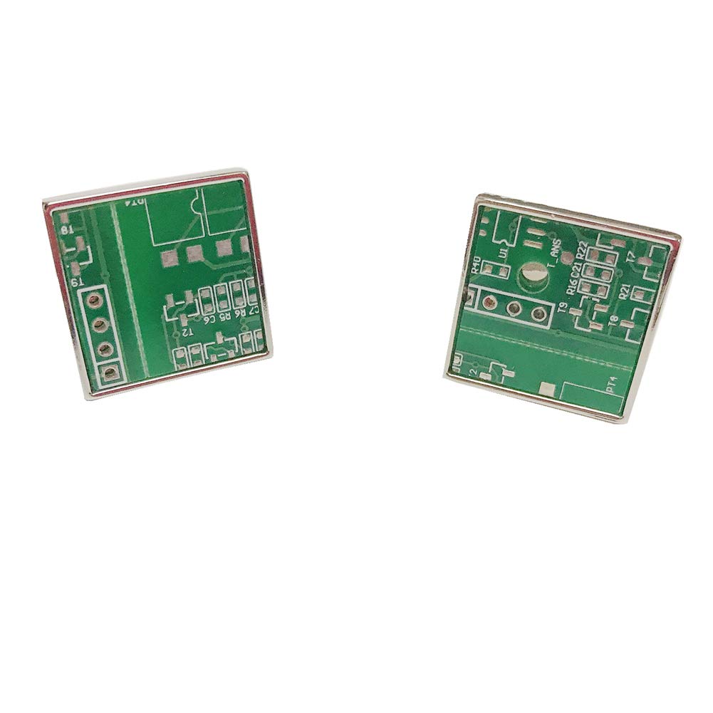 Upcycled Real Circuit Board Pieces Pair Cufflinks (Green)
