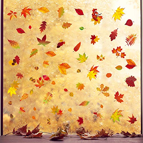 DomeStar Fall Leaves Window Clings, 174PCS Window Fall Stickers Maple Leaves Window Decals for Halloween Thanksgiving Day Decorations