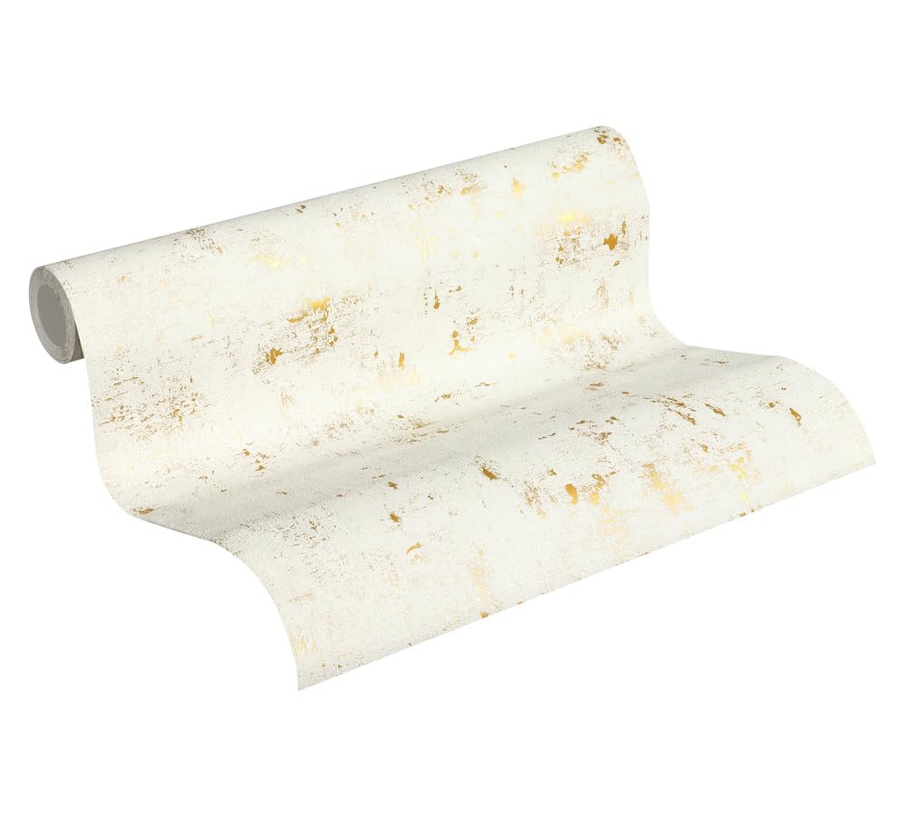 A.S. Création 230775 Vintage Wallpaper Blooming Non-Woven Wallpaper White Gold Made in Germany by Livingwalls,White, Gold,10.05 m x 0.53 m