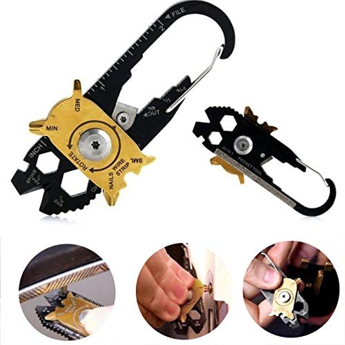 Multifunctional Carabiner Multi-Tool Keychain Tactica,l Knife, Bottle Opener, Rappelling 20 in 1 D-Ring, Screwdriver, Razor Sharp Cutting Blade, Pry Bar (CM)