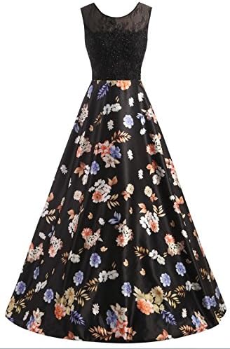 Favors Women's Scoop Neck Floral Print Lace Flower Prom Evening Dress PM53