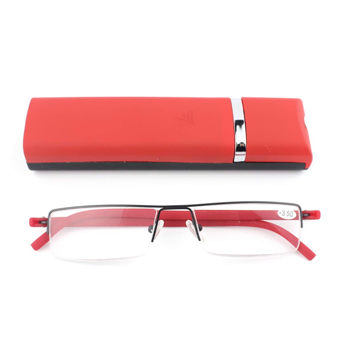 KoKoBin Lightweight TR90 Material Frame Reading Glasses for Mens Womens Half Rim with Case Portable Readers(red，+1.0
