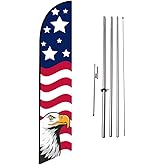 American Glory Eagle Feather Banner Swooper Flag Sign with 15 foot Flag Pole Kit and Ground Stake, Stars On Top, USA (Patriotic American Eagle Flag with Pole Kit)