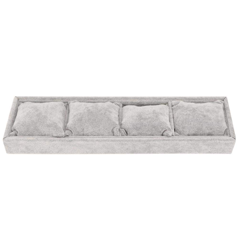 4 Grid Slots Bracelet Display Tray, Gray Flannel Jewelry Storage Organizer with Pillows, Jewelry Holder for Bangles Bracelets Watches
