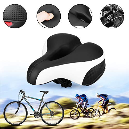 Chartsea Bicycle Saddle Dual Spring Designed Suspension Shock Absorbing, Leather Bike Seat Pad Waterproof Protection Bike Seat Cover (White)
