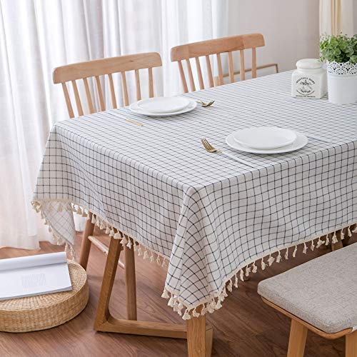 Square Checkered Table Cloth (55"x70") - Cotton Linen Table Cloths for Kitchen - White Fabric Table Cover - Modern Decorative Dining Table Cover - Outdoor Patio Table Cover - Rectangle Table Cloth - Thumbnail 3