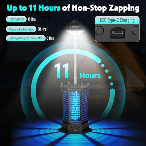 GooQand Bug Zapper, 4500V Retractable Fly Zapper with LED Light, 4000mAh&3 Mode Portable Electric Zapper with Lighting Used for Indoor Outdoor, Camping, Garden, Patio, Fishing