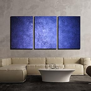 3 Piece Canvas Wall Art - Starry Night Concept - Modern Home Art Stretched and Framed Ready to Hang - 16"x24"x3 Panels